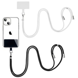 BFSD·DM Universal Cell Phone Lanyard,Crossbody Lanyard with Adjustable Nylon Neck Strap,Compatible with Every Mobile Phone(Black,White)