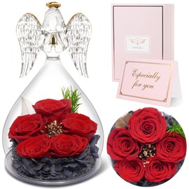 Sunia Eternal Rose Angel Gifts for Women Christmas, 5 Eternal Rose in Angel Figure, Birthday Gift for Women, Gifts for Mum, Grandma, Real Rose Gifts, Christmas, Valentine's Day, Mother's Day