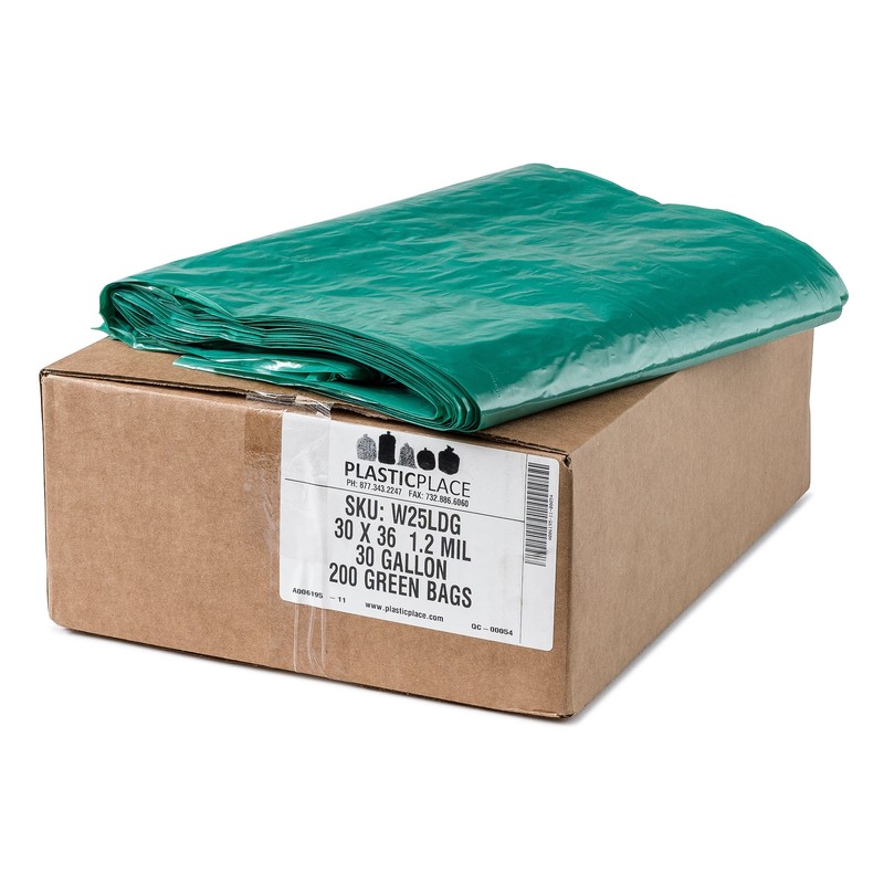 Plasticplace 20-30 Gallon Trash Bags │ 1.2 Mil │ Green
