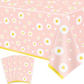 Pack of 4 Daisy Tablecloth, Daisy Flower Tablecloth, Party Tablecloth, Daisy Themed Table Cover, Flower Birthday Party Tablecloth for Summer, Beach, Pool, Party Supply, 51 x 86 Inches