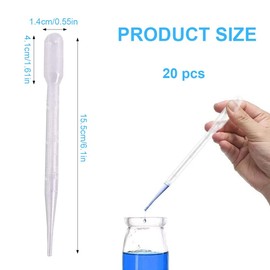 EIHI Pipettes, Pack of 20 Pipette 3 ml Plastic Transfer Pipettes, Dropper Pipettes, Children's Plastic, Pipette Plugs, Plastic Dropper, Disposable Pipettes, Drinking Pipette, Pipette Barrel, Pipette