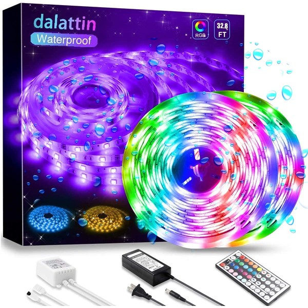 dalattin Waterproof Led Lights Outdoor Led Strip Lights 32.8ft RGB 300 LEDs Color Changing Led Rope Lights with 44 Keys IR Remote, 2 Rolls of 16.4ft