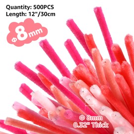 YONOVO Pink Pipe Cleaners for Crafts Bulk 500Pcs 8mm Thick 12 inches Long,Pipecleaners Chenille Stems Fuzzy Sticks Wire Limpia Pipas Verdes para Manualidades for Kids Craft Supplies (Pink Shaded)