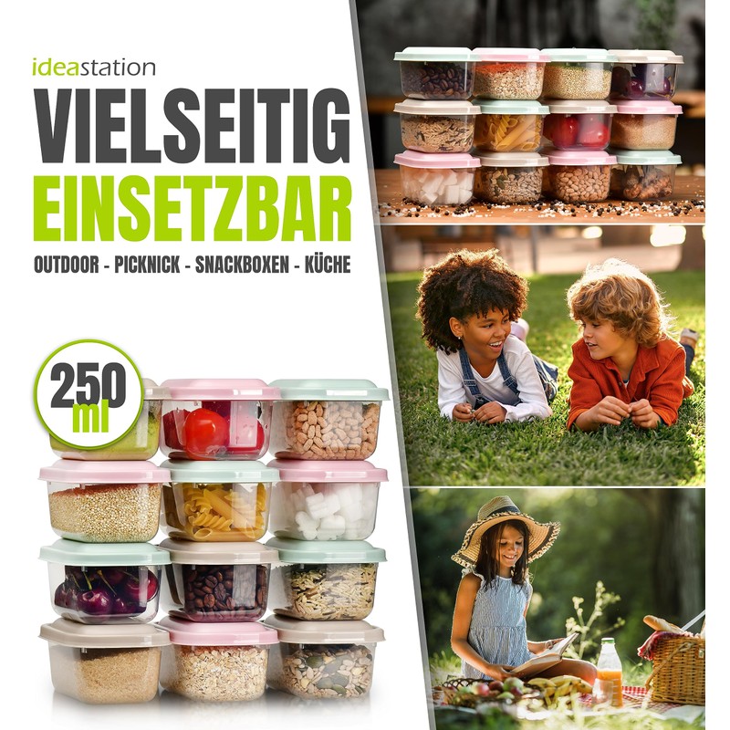 idea-station Storage Containers, 250 ml, Anthracite with Lid Stackable Food