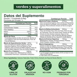 Bloom Nutrition Super Greens, Polvo de Jugo Verde | Suplemento con Probióticos, Prebióticos, Fibra, Enzimas Digestivas, Superfoods y Antioxidantes | S