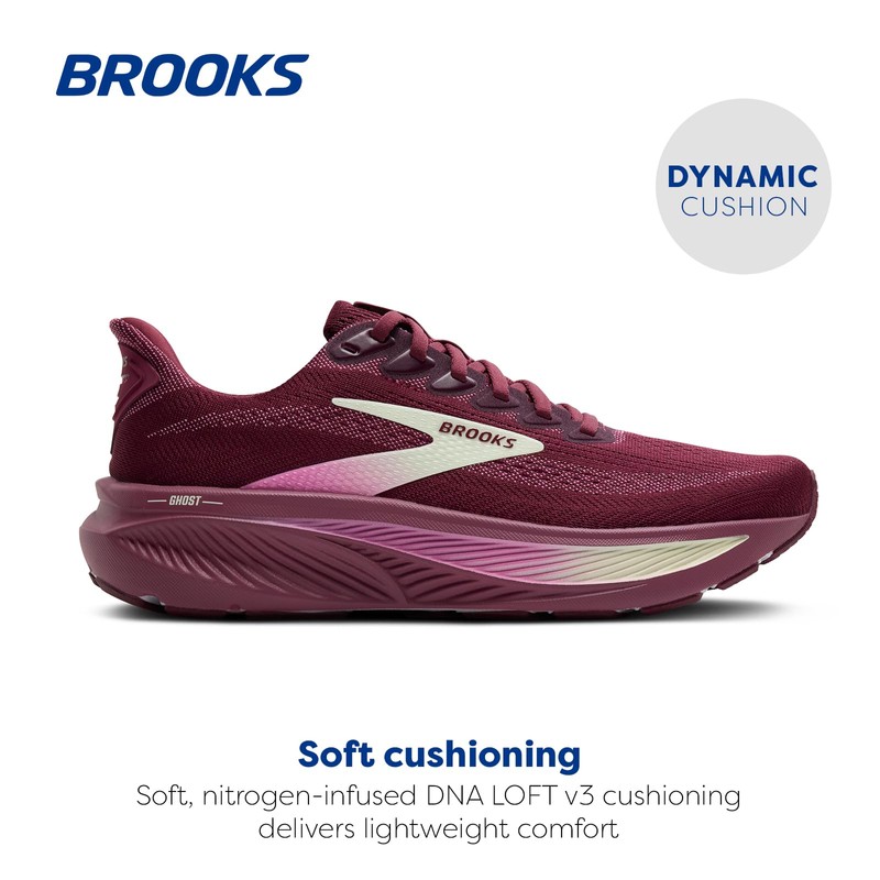 Brooks Women’s Ghost 17 Neutral Running Shoe - Burgundy/Pink/Green -