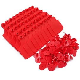 4.1” L×3”W Livestock Blank Ear Tags 100 Pieces Cattle Ear Tags Big TPU Precision Animal Identification Blank Ear Tags Animal Earring Marker Tags for Cattle Cow Swine Deer Camel Horse（Red）