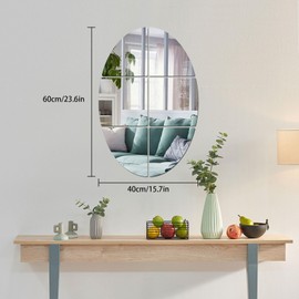 6Pack Acrylic Mirror Wall Stickers,Oval Mirror Tiles Self Adhesive, Unbreakable Mirror Stickers, Shatterproof Mirror Sheets for Bathroom Living Room (Silver)