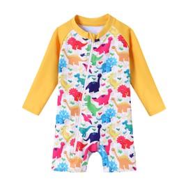 Baby Swimsuit Boy Rash Guard Swimzip Baby Swimsuit Long Sleeve One Piece Swimming Suit Yellow Dinosaur 18 12 Month Swimsuits Boys