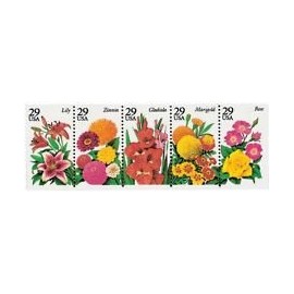 Scott 2829-33 Summer Garden Flowers Pane of 5 Stamps