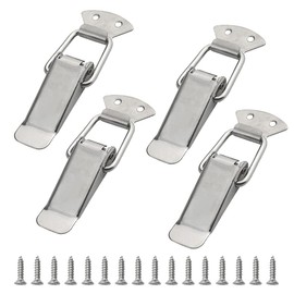 WMYCONGCONG 4 Pcs 304 Stainless Steel Spring Loaded Toggle Case Box Clasp Buckle Chest Trunk Latch Hasps Clamps for Toolbox Trunk Wooden Case Box Chest, 112mm