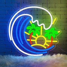 Sneignon Hawaii Beach Vibes Neon Sign,Tropical Neon Sign,USB Powered with Dimmable Switch,Neon Signs for Wall Decor for Bar,Retro Sign Wal Art Decor Hawaii Bar,Beach,Summer Decor