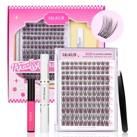 DIY Lash Extension Kit, CALAILIS Lash Extension Kit with 132Pcs D Curl Lash Clusters, Strong Hold Lash Bond and Seal, Cluster Lash Glue Remover and Lash Applicator Lash Clusters Kit (HD15 Kit)