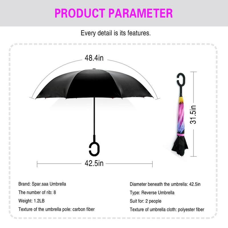 SIEPASA Spar. Saa Double Layer Inverted Umbrella with C-Shaped Handle,