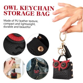 MERRYHAPY Owl Earbud Storage Pouch Keychain Cartoon Design Pu Earphone Case for Earbuds and Items Lightweight Travel Accessory for Headphones and