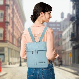 DIRRONA Simple Women Backpack Lightweight Shoulder Bags Travel Work School Leisure Anti-Theft Daypack Multiple Pockets Nylon Waterproof Daily Ladies Fashion Backpacks Blue A