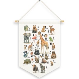 MNASAIOO Classroom Animals Alpahbet Kids Boys Room Decor, Nursery Cute Zoo Banner Canvas, Abc Educational Wall Hanging Frame Decor Art Pennant Flag for Playroom Toddler Room Preschool Dorm 11x15in