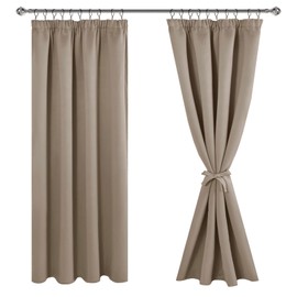 JIUZHEN Curtains with Ruffle Tape, Blackout Curtains, Opaque Curtains, Living Room Curtains, Bedroom, Thermal Curtain, Taupe, H 175 x W 140 cm, Set of 2
