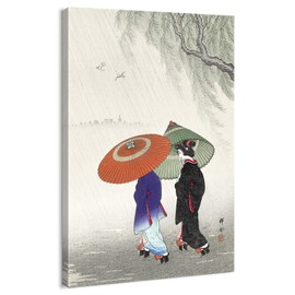 Canvas Print Wall Art - Japanese Woodblock Prints Two Women in The Rain, Spring by Ohara Koson - 16x24 inches