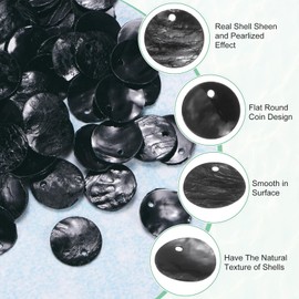 M METERXITY 300-Pack Flat Round Shell Coin Drop Charm Beads, 15mm Flat Shell Beads with Hole for Jewelry Making/Necklace/Earring/Craft [Black]