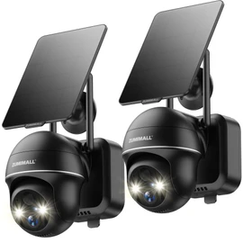 ZUMIMALLSolar Security Cameras Wireless Outdoor with 360° PTZ, 2 Packs Solar Powered Cameras for Home Security, Spotlight & Siren/3MP Color Night Vision/PIR Detection/2-Way Talk/IP66/Cloud