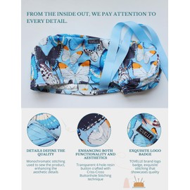 Scrub Caps Women Ponytail – Blue Butterfly Double-Sided Printed Surgical Hat with Buttons and Sweatband, Soft Nurse Cap for Long Hair, Helps Reduce Static Buildup