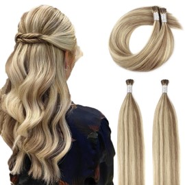 ABH AmazingBeauty Hair Itip Hair Extensions Color #8A Light Brown Mixed with #60 Ash Blonde Hair Extensions for Short Hair Silky Straight Soft 50g 50strands 22 Inch Fusion Hair Extensions Human