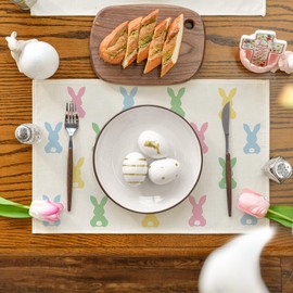 Artoid Mode Artoid Mode Colorful Bunny Rabbit Easter Placemats Set of 4, 12x18 Inch Seasonal Table Mats for Party Kitchen Dining Decoration