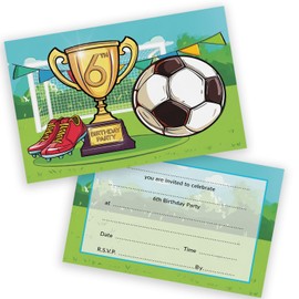 6th Birthday Party Invitations Kids - GOAL!! Its Football Time 36 Pack - Childrens Birthday Invitations for Boys/Girls A6 Bday Party Invites Invitation Cards with Folding Envelopes