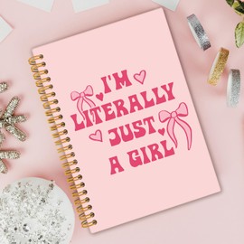 Locomiss Coquette Pink Bow Spiral Notebook, Preppy Girly Pink Aesthetic Journal Notebooks for Note Taking, Coquette Office Supplies, I'm Literally Just a Girl Hardcover Notebook 5.5x8.3