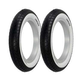 OG Lowrider Classic Bike TIRE 12-1/2" X 2-1/4" Pair of Black/White SIDEWALL with Lowrider Text Tires P-1237