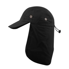 Men's UV Sun Protection Cap Foldable Quick Dry Lightweight with Neck Flap Cover Visor Hat (Black)
