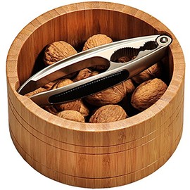 Kesper | Nussschale mit Nussknacker, Material: Bambus, Edelstahl, Maße: Ø 17 x H 8 cm, Farbe: Braun, Silber | 62822