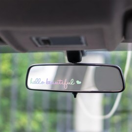 heqxwlAdd a Touch of Charm to Your Car with heqxwl Automotive Decals - Fun and Girly Hello Beautiful Mirror Sticker for Women - Rearview Window Accessories in Pink Vinyl (Colorful)