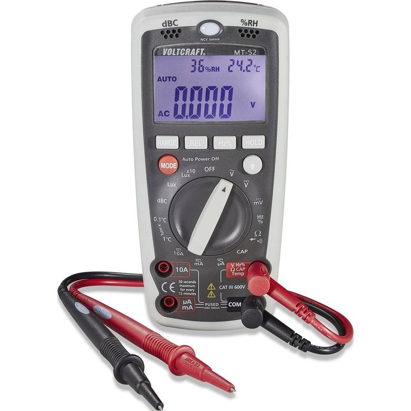 VOLTCRAFT MT-52 Digital Multimeter, AC/DC Measurements, Measuring Ranges for Current,