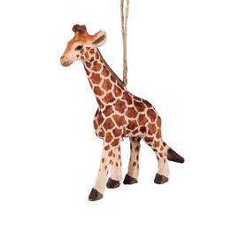 C&F Home Giraffe Wood Carved Safari Christmas Xmas Ornament Cream