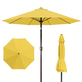 PatioKingdom 9FT Patio Umbrella Outdoor with Auto-Tilt Crank & 8 Sturdy Fiberglass Ribs,Market Table Umbrella for Pool,Backyard,Deck and Garden,Yellow