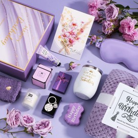 Birthday Gifts for Women, Happy Birthday Gifts for Mom, Her, Sister, Best Friend, Girlfriend, Coworker, Wife Bday Gift Ideas, Unique Relaxing Spa Birthday Gift Basket for Women Care Package w/ Blanket