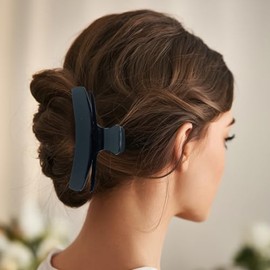 Parcelona French Flat Black Large 4 Inch Salon Style Jaw Hair Claw Clip Clutcher Clamp with Hidden Spring and Flat Teeth - Women Hair Accessories