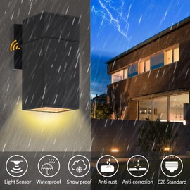 ZUUKOLE Dusk to Dawn Outdoor Wall Light, Exterior Light - ETL Listed, Aluminum Anti-Rust Waterproof Wall Mount Rectangular Design – Up or Down Photocell Outdoor Lighting for Porch, Garage or Patio
