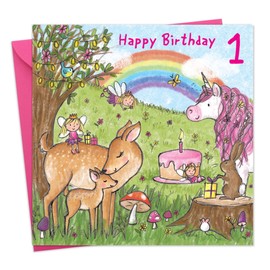 Twizler 1st Birthday Card Girl with Unicorn – Age 1 Birthday Card –Girls Birthday Card Age 1 –Happy Birthday Card 1 Year Old Girl -Childrens Birthday Cards – Happy Birthday Card Girl – Card Age 1 Girl