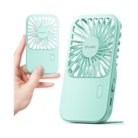 Otlonpe Rechargeable Mini Portable Handheld Fan, Small Personal Battery Powered Handheld Portable Fans for Hand Held Desktop Travel, Foldable Stand, Slim Cordless, Wrist Strap, 3-Speed (Teal)