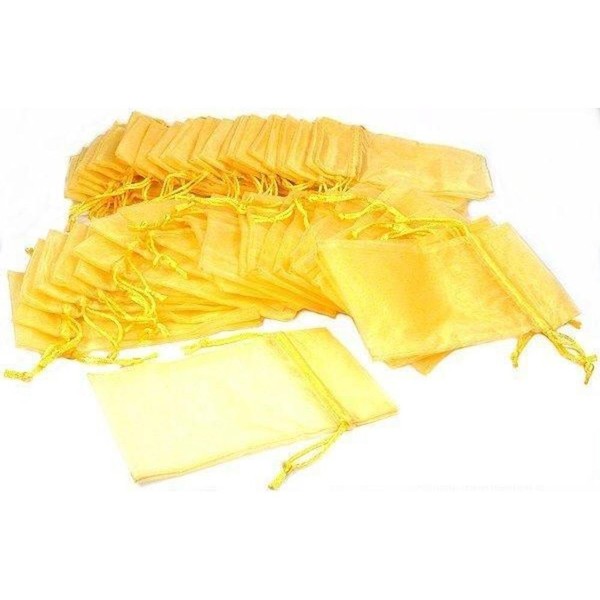 FindingKing 48 Yellow Organza Drawstring Pouches Jewelry Showcase Gift Bags 4x5