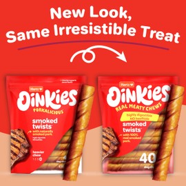 Hartz Oinkies Smoked Twists with Naturally Smoked Pork Rawhide-Free Dog Treats, Highly Digestible Long Lasting Dog Chews, 40 Count