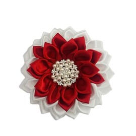 Red and White 4.5" Sorority Paraphernalia Flower Brooch Pin for Women, Greek Organization, Delta Sigma Theta Sorority Inspired for D9 Events, Conferences, Luncheons, J13