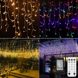 Icicle Lights Outdoor, 40Ft. 432 LED Color Changing Christmas Lights with 81 Drops, Dimmable Twinkle Fairy Lights with Remote and Timer, Christmas Lights for House, Warm and Multicolor