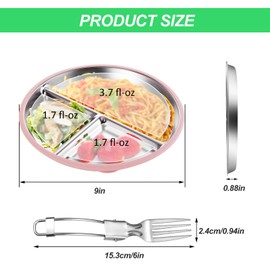 QITIXI:OU Stainless Steel Baby Plates - Pack of 2 Baby Plates with Suction Cup, 23 cm Stainless Steel Suction Cup, Children's Plate, Dinner Plate with Suction Cup, Non-Slip Baby Tray with Three