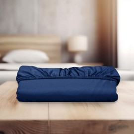 Elegant Comfort Super Soft 1-Piece Single Extra Deep Pocket 1500 Premium Hotel Quality Microfiber Fitted Sheet for High Mattress up to 21" inch with Double Sided Smart Pockets, Full, Navy