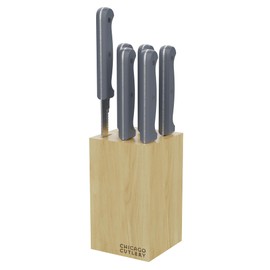 Chicago Cutlery Halsted (7-PC) Steak Knives & Wooden Block Set, Ergonomic Handles and Sharp Stainless Steel Professional Chef Cutlery Set