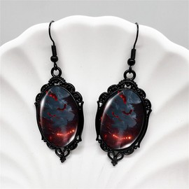 Vintage Gothic Bat Cameo Earrings,Crystal Glass Bat Dangle Earrings Punk Style Dark Oval Earrings Goth Victorian Earrings Festival Jewelry Costume for Women (C)